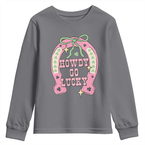Funny St Patrick's Day Cowgirl Coquette Youth Sweatshirt Howdy Go Lucky Pink Horseshoe TS11 Charcoal Print Your Wear