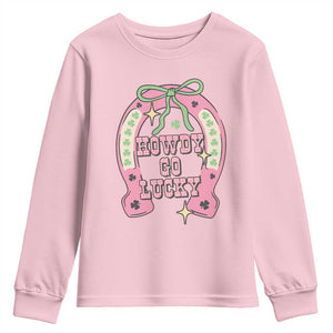 Funny St Patrick's Day Cowgirl Coquette Youth Sweatshirt Howdy Go Lucky Pink Horseshoe TS11 Light Pink Print Your Wear
