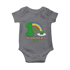 Funny First 1st St Patrick's Day Baby Onesie Shamrock Rainbow Glitter Print TS11 Charcoal Print Your Wear