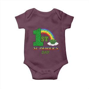 Funny First 1st St Patrick's Day Baby Onesie Shamrock Rainbow Glitter Print TS11 Maroon Print Your Wear