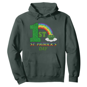 Funny First 1st St Patrick's Day Hoodie Shamrock Rainbow Glitter Print TS11 Dark Forest Green Print Your Wear