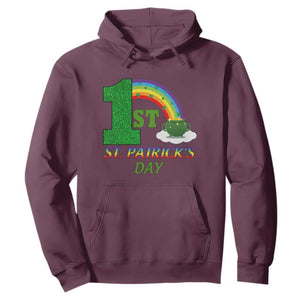 Funny First 1st St Patrick's Day Hoodie Shamrock Rainbow Glitter Print TS11 Maroon Print Your Wear