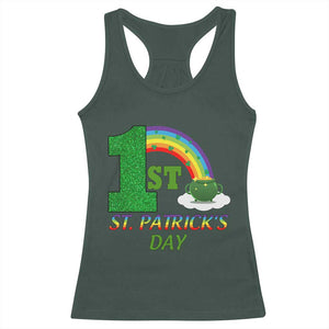 Funny First 1st St Patrick's Day Racerback Tank Top Shamrock Rainbow Glitter Print TS11 Dark Forest Green Print Your Wear