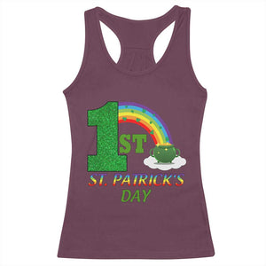 Funny First 1st St Patrick's Day Racerback Tank Top Shamrock Rainbow Glitter Print TS11 Maroon Print Your Wear