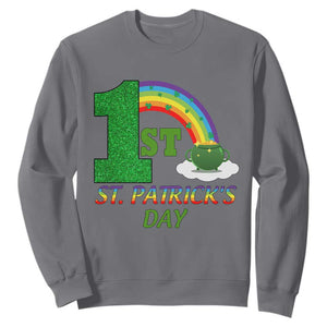 Funny First 1st St Patrick's Day Sweatshirt Shamrock Rainbow Glitter Print TS11 Charcoal Print Your Wear