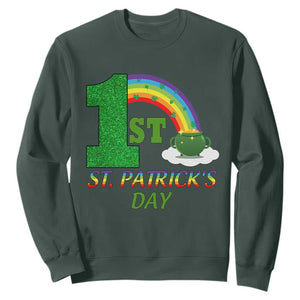 Funny First 1st St Patrick's Day Sweatshirt Shamrock Rainbow Glitter Print TS11 Dark Forest Green Print Your Wear