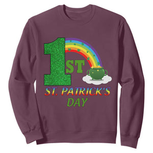 Funny First 1st St Patrick's Day Sweatshirt Shamrock Rainbow Glitter Print TS11 Maroon Print Your Wear