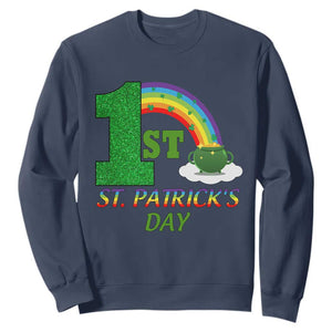 Funny First 1st St Patrick's Day Sweatshirt Shamrock Rainbow Glitter Print TS11 Navy Print Your Wear