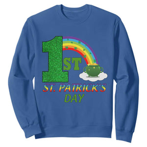Funny First 1st St Patrick's Day Sweatshirt Shamrock Rainbow Glitter Print TS11 Royal Blue Print Your Wear