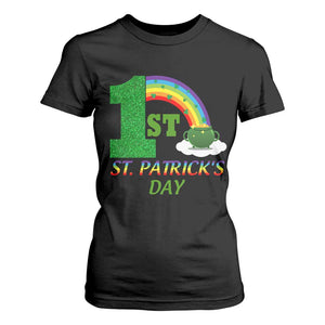Funny First 1st St Patrick's Day T Shirt For Women Shamrock Rainbow Glitter Print TS11 Black Print Your Wear