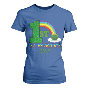 Funny First 1st St Patrick's Day T Shirt For Women Shamrock Rainbow Glitter Print TS11 Royal Blue Print Your Wear