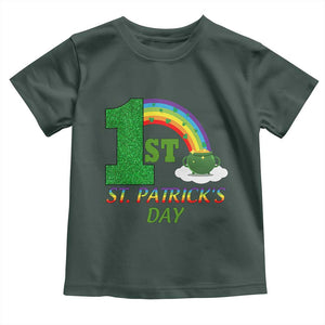 Funny First 1st St Patrick's Day Toddler T Shirt Shamrock Rainbow Glitter Print TS11 Dark Forest Green Print Your Wear