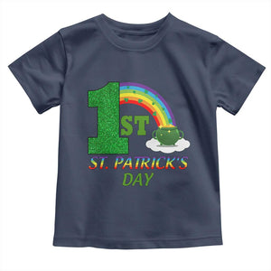Funny First 1st St Patrick's Day Toddler T Shirt Shamrock Rainbow Glitter Print TS11 Navy Print Your Wear