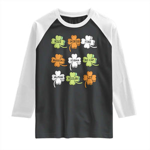 Funny Skibidi Rizz St Patrick's Day Raglan Shirt Shamrock Clover Candy Rizzler Meme TS11 Black White Print Your Wear