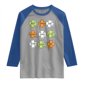 Funny Skibidi Rizz St Patrick's Day Raglan Shirt Shamrock Clover Candy Rizzler Meme TS11 Sport Gray Royal Print Your Wear