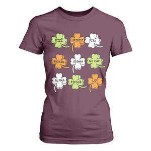 Funny Skibidi Rizz St Patrick's Day T Shirt For Women Shamrock Clover Candy Rizzler Meme TS11 Maroon Print Your Wear