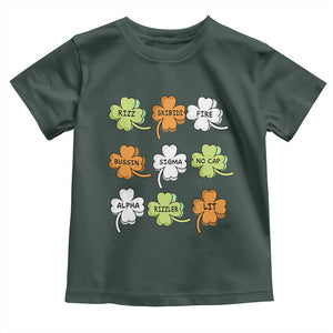 Funny Skibidi Rizz St Patrick's Day Toddler T Shirt Shamrock Clover Candy Rizzler Meme TS11 Dark Forest Green Print Your Wear