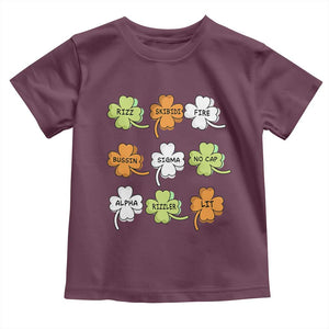 Funny Skibidi Rizz St Patrick's Day Toddler T Shirt Shamrock Clover Candy Rizzler Meme TS11 Maroon Print Your Wear