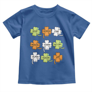 Funny Skibidi Rizz St Patrick's Day Toddler T Shirt Shamrock Clover Candy Rizzler Meme TS11 Royal Blue Print Your Wear