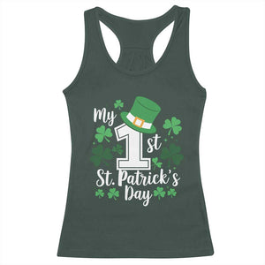 Funny My 1st St Patrick's Day Racerback Tank Top Shamrock TS11 Dark Forest Green Print Your Wear