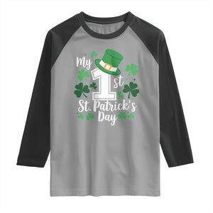 Funny My 1st St Patrick's Day Raglan Shirt Shamrock TS11 Sport Gray Black Print Your Wear