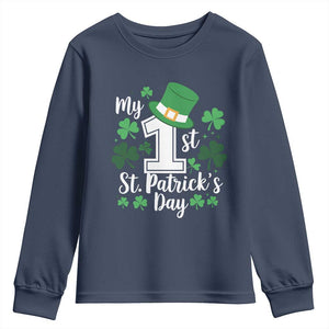 Funny My 1st St Patrick's Day Youth Sweatshirt Shamrock TS11 Navy Print Your Wear