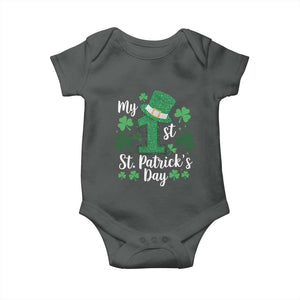 Funny My 1st St Patrick's Day Baby Onesie Shamrock Glitter Print TS11 Dark Heather Print Your Wear