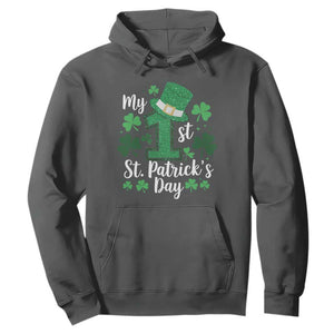 Funny My 1st St Patrick's Day Hoodie Shamrock Glitter Print TS11 Dark Heather Print Your Wear