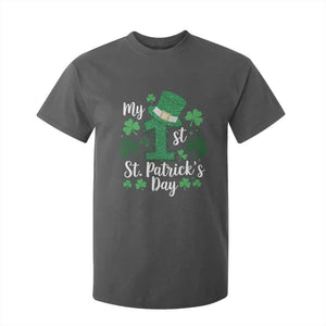 Funny My 1st St Patrick's Day T Shirt For Kid Shamrock Glitter Print TS11 Dark Heather Print Your Wear