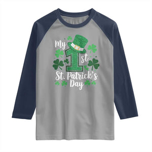 Funny My 1st St Patrick's Day Raglan Shirt Shamrock Glitter Print TS11 Sport Gray Navy Print Your Wear
