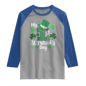 Funny My 1st St Patrick's Day Raglan Shirt Shamrock Glitter Print TS11 Sport Gray Royal Print Your Wear