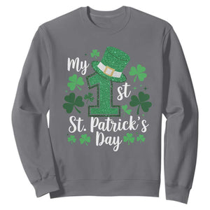 Funny My 1st St Patrick's Day Sweatshirt Shamrock Glitter Print TS11 Charcoal Print Your Wear