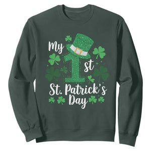 Funny My 1st St Patrick's Day Sweatshirt Shamrock Glitter Print TS11 Dark Forest Green Print Your Wear