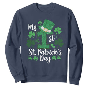 Funny My 1st St Patrick's Day Sweatshirt Shamrock Glitter Print TS11 Navy Print Your Wear