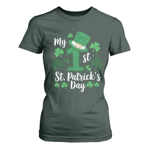 Funny My 1st St Patrick's Day T Shirt For Women Shamrock Glitter Print TS11 Dark Forest Green Print Your Wear