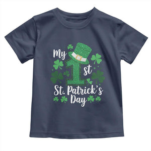 Funny My 1st St Patrick's Day Toddler T Shirt Shamrock Glitter Print TS11 Navy Print Your Wear