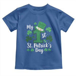 Funny My 1st St Patrick's Day Toddler T Shirt Shamrock Glitter Print TS11 Royal Blue Print Your Wear
