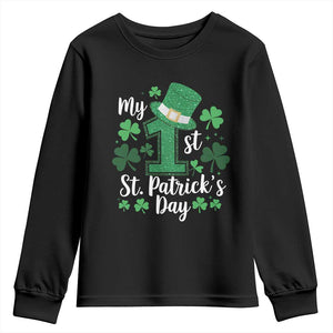 Funny My 1st St Patrick's Day Youth Sweatshirt Shamrock Glitter Print TS11 Black Print Your Wear