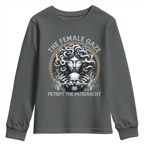 The Female Gaze Petrify The Patriarchy Youth Sweatshirt Feminist TS11 Dark Heather Print Your Wear