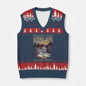 Protect Our National Parks Not Profits V-Neck Knit Sweater Vest Keep Wild Nature Fish Forest TS11 Navy Red Print Your Wear