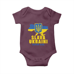 Slava Ukraini Heroyam Slava Baby Onesie Vintage Ukrainian Flag TS11 Maroon Print Your Wear