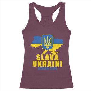 Slava Ukraini Heroyam Slava Racerback Tank Top Vintage Ukrainian Flag TS11 Maroon Print Your Wear