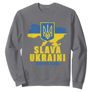 Slava Ukraini Heroyam Slava Sweatshirt Vintage Ukrainian Flag TS11 Charcoal Print Your Wear