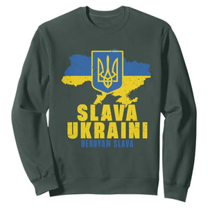 Slava Ukraini Heroyam Slava Sweatshirt Vintage Ukrainian Flag TS11 Dark Forest Green Print Your Wear
