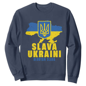 Slava Ukraini Heroyam Slava Sweatshirt Vintage Ukrainian Flag TS11 Navy Print Your Wear