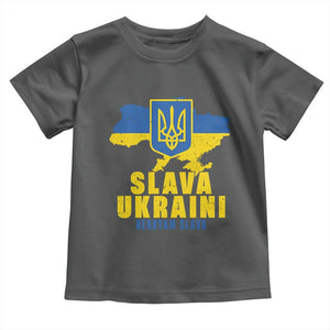 Slava Ukraini Heroyam Slava Toddler T Shirt Vintage Ukrainian Flag TS11 Dark Heather Print Your Wear