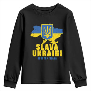 Slava Ukraini Heroyam Slava Youth Sweatshirt Vintage Ukrainian Flag TS11 Black Print Your Wear