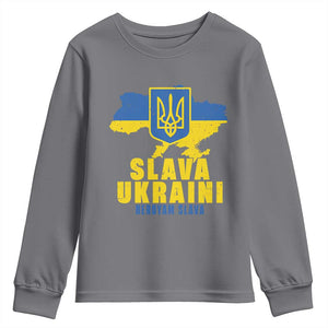 Slava Ukraini Heroyam Slava Youth Sweatshirt Vintage Ukrainian Flag TS11 Charcoal Print Your Wear