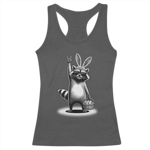 Retro Easter Raccoon Bunny Rock Hand Trash Panda Racerback Tank Top TS11 Dark Heather Print Your Wear