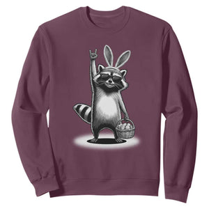 Retro Easter Raccoon Bunny Rock Hand Trash Panda Sweatshirt TS11 Maroon Print Your Wear